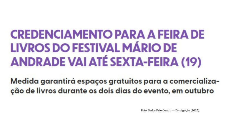 Festival Mário de Andrade: credenciamento para a Feira do Livro segue aberto até 19/10