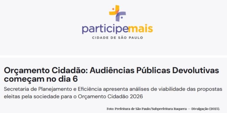 São Paulo (Subprefeitura Itaquera): audiências devolutivas do Orçamento Cidadão acontecem entre 06/10 e 03/11