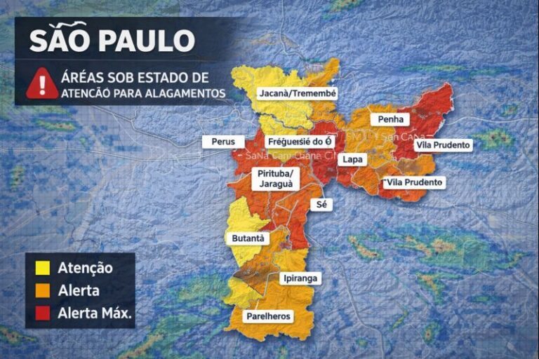 São Paulo entra em estado de atenção para alagamentos após chuva forte