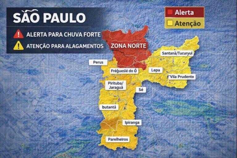 Defesa Civil emite alerta para chuva forte em São Paulo